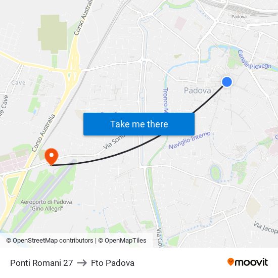 Ponti Romani 27 to Fto Padova map