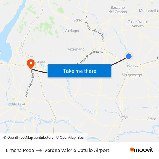 Limena Peep to Verona Valerio Catullo Airport map