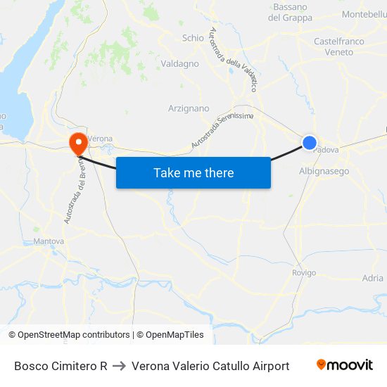 Bosco Cimitero R to Verona Valerio Catullo Airport map