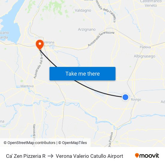 Ca' Zen Pizzeria R to Verona Valerio Catullo Airport map