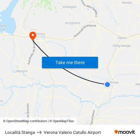 Località Stanga to Verona Valerio Catullo Airport map