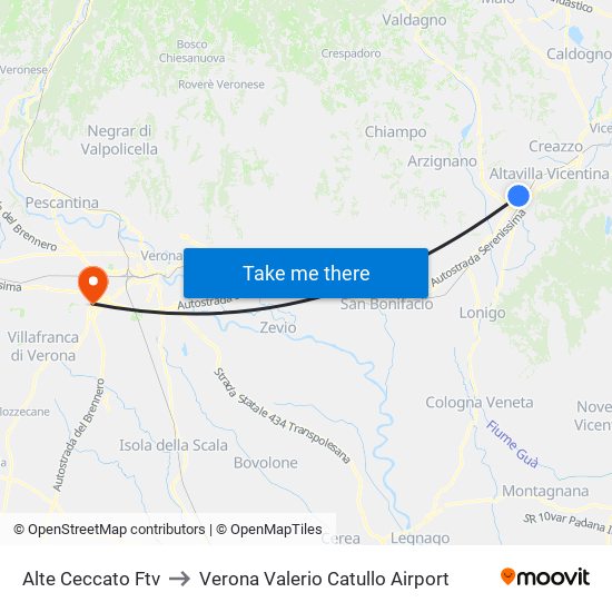 Alte Ceccato Ftv to Verona Valerio Catullo Airport map