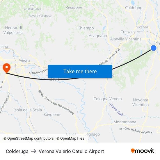 Colderuga to Verona Valerio Catullo Airport map