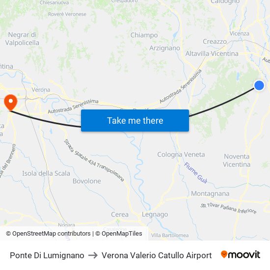 Ponte Di Lumignano to Verona Valerio Catullo Airport map