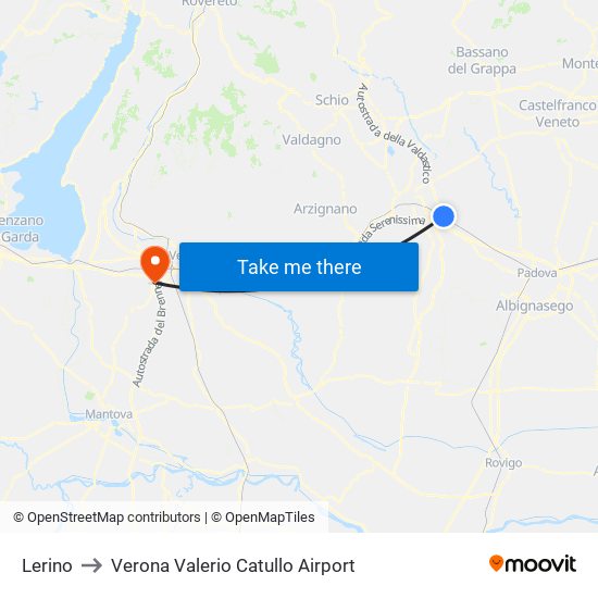 Lerino to Verona Valerio Catullo Airport map