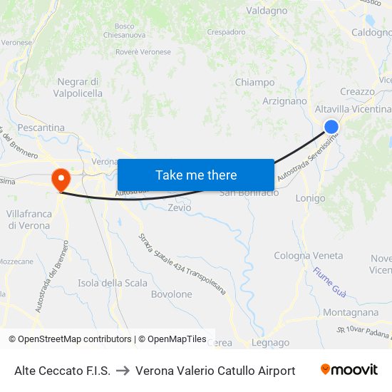 Alte Ceccato F.I.S. to Verona Valerio Catullo Airport map