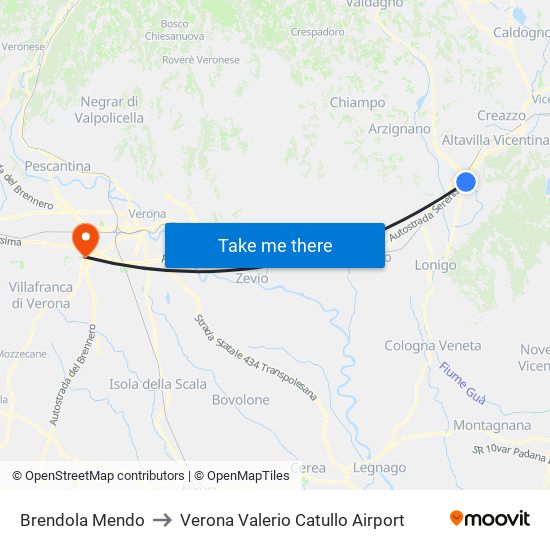 Brendola Mendo to Verona Valerio Catullo Airport map