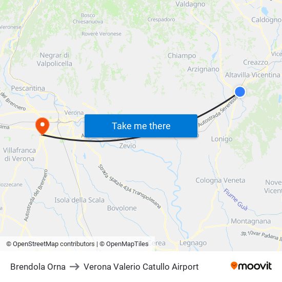 Brendola Orna to Verona Valerio Catullo Airport map
