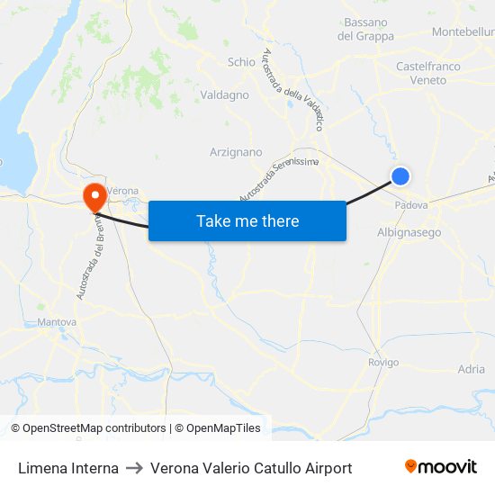Limena Interna to Verona Valerio Catullo Airport map