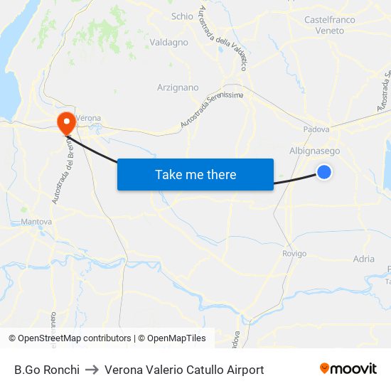 B.Go Ronchi to Verona Valerio Catullo Airport map