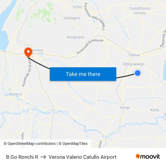 B.Go Ronchi R to Verona Valerio Catullo Airport map