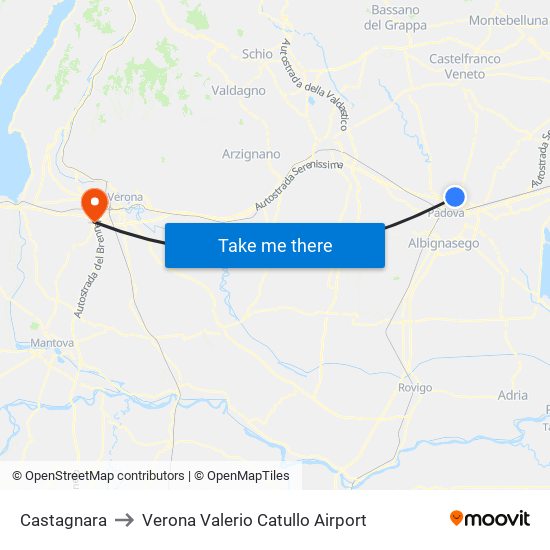 Castagnara to Verona Valerio Catullo Airport map