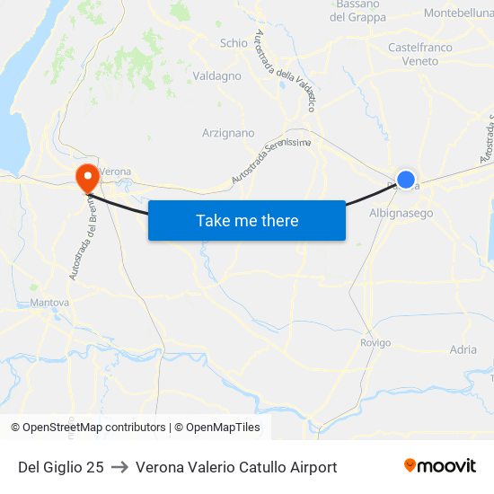 Del Giglio 25 to Verona Valerio Catullo Airport map