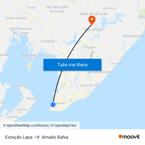 Estação Lapa to Amado Bahia map