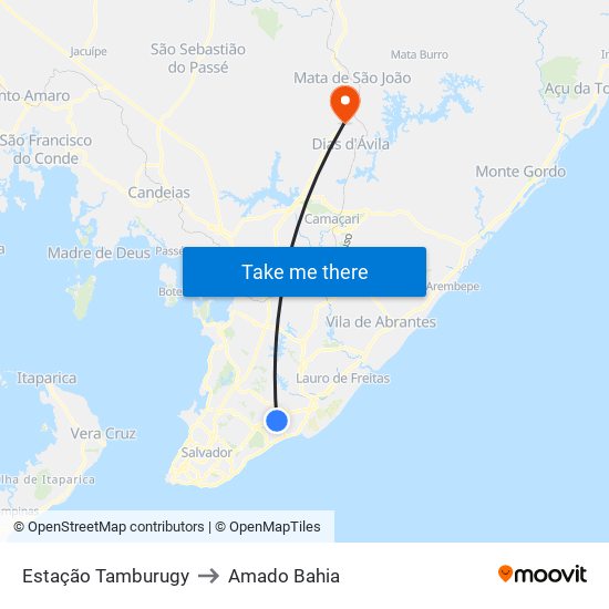 Estação Tamburugy to Amado Bahia map