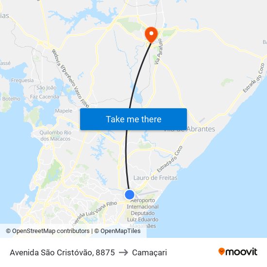 Avenida São Cristóvão, 8875 to Camaçari map
