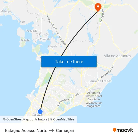 Estação Acesso Norte to Camaçari map