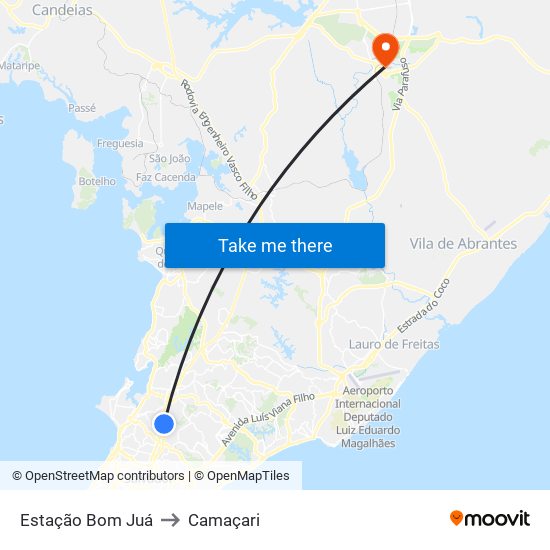 Estação Bom Juá to Camaçari map