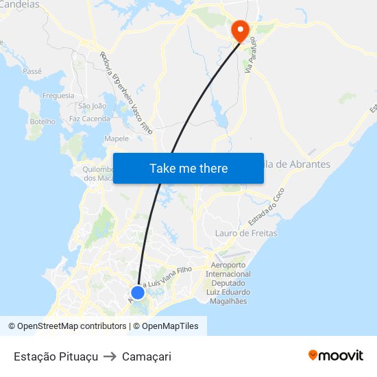 Estação Pituaçu to Camaçari map