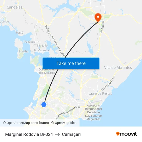 Marginal Rodovia Br-324 to Camaçari map
