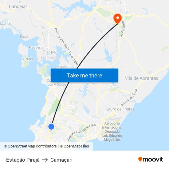 Estação Pirajá to Camaçari map