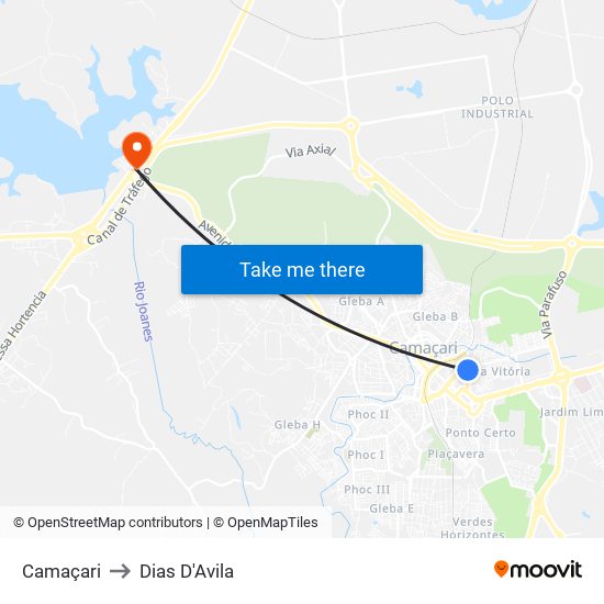 Camaçari to Dias D'Avila map