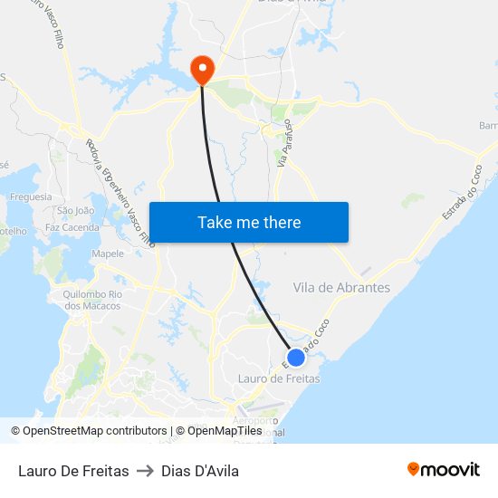 Lauro De Freitas to Dias D'Avila map