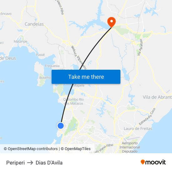 Periperi to Dias D'Avila map
