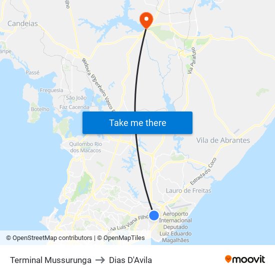 Terminal Mussurunga to Dias D'Avila map