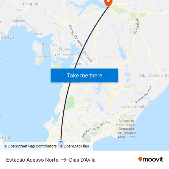 Estação Acesso Norte to Dias D'Avila map