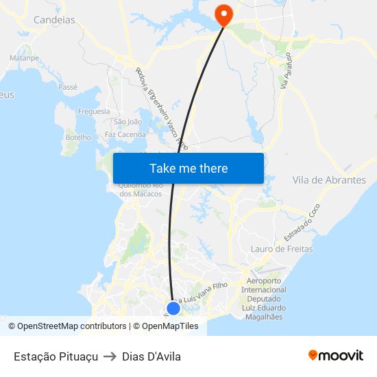 Estação Pituaçu to Dias D'Avila map