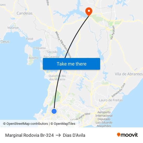 Marginal Rodovia Br-324 to Dias D'Avila map