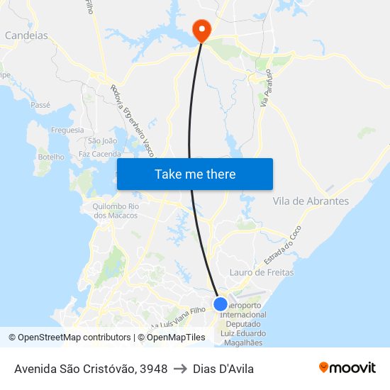 Avenida São Cristóvão, 3948 to Dias D'Avila map