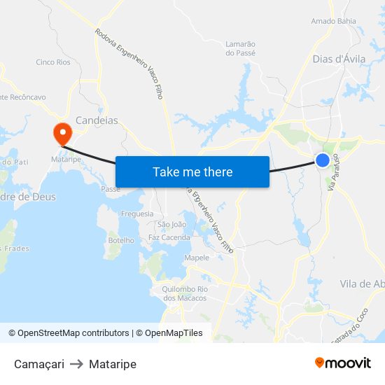 Camaçari to Mataripe map