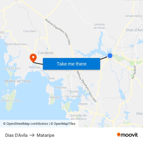 Dias D'Avila to Mataripe map