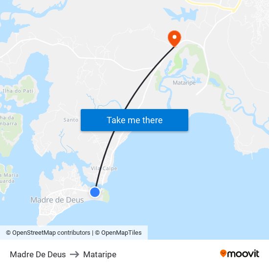 Madre De Deus to Mataripe map