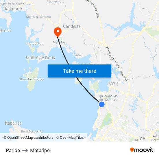Paripe to Mataripe map