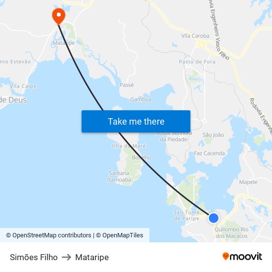 Simões Filho to Mataripe map