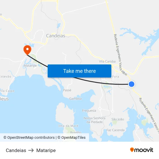 Candeias to Mataripe map