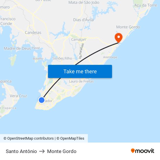 Santo Antônio to Monte Gordo map