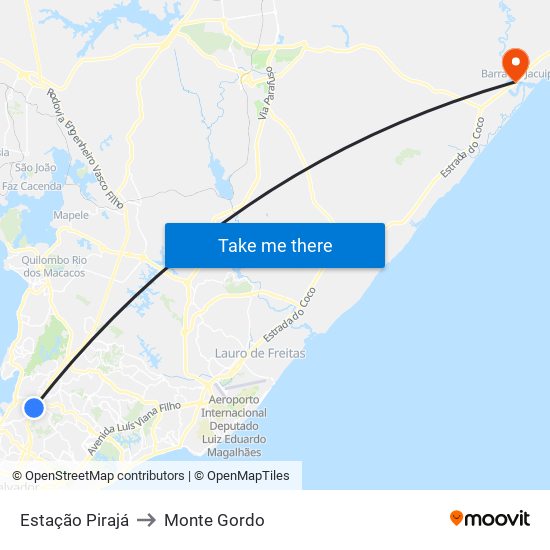 Estação Pirajá to Monte Gordo map