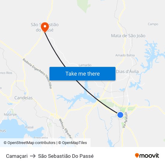 Camaçari to São Sebastião Do Passé map