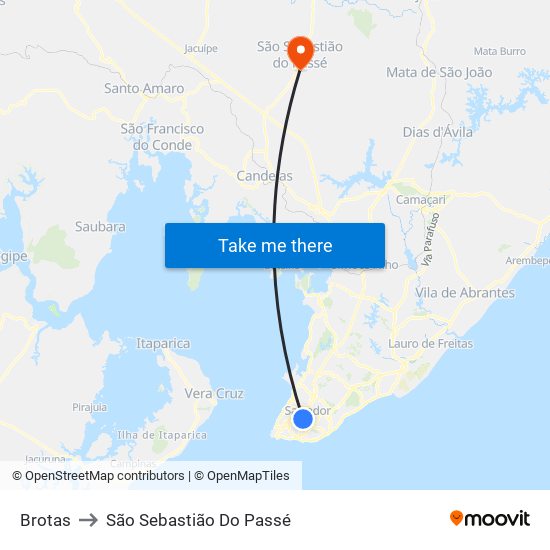 Brotas to São Sebastião Do Passé map