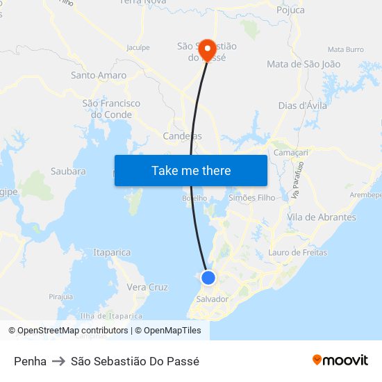 Penha to São Sebastião Do Passé map