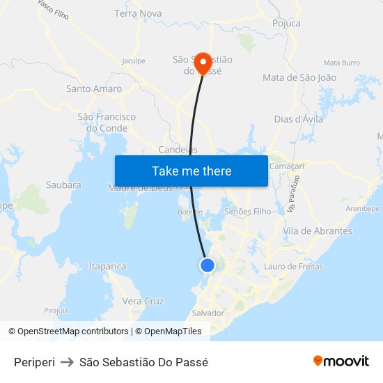 Periperi to São Sebastião Do Passé map