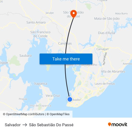 Salvador to São Sebastião Do Passé map