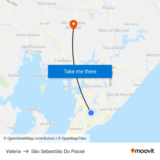 Valeria to São Sebastião Do Passé map