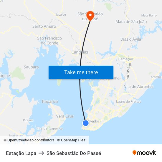 Estação Lapa to São Sebastião Do Passé map