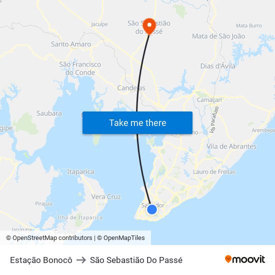 Estação Bonocô to São Sebastião Do Passé map