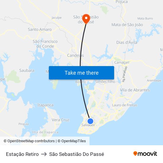 Estação Retiro to São Sebastião Do Passé map